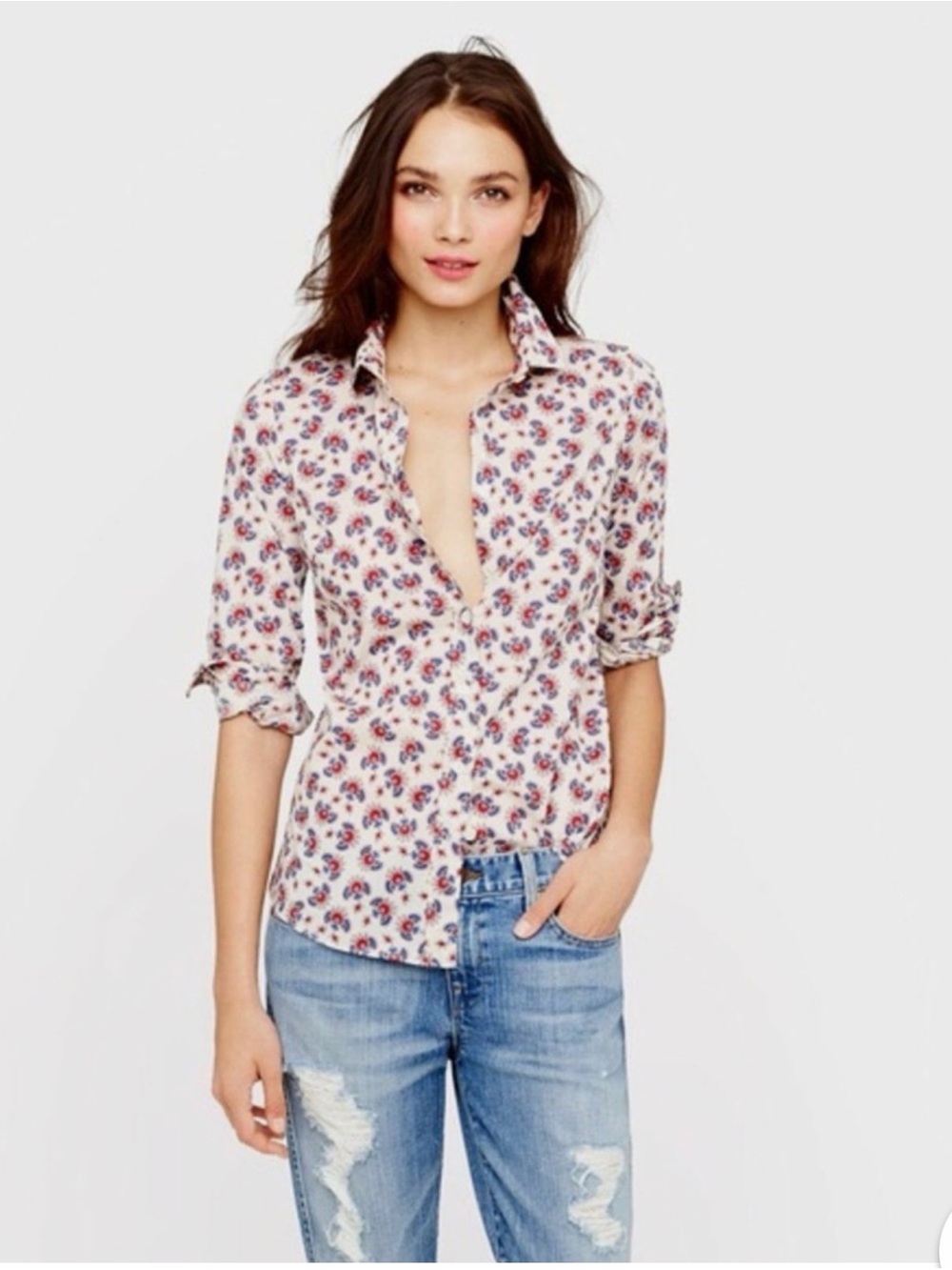 NWT J. Crew Perfect Shirt in Papaya Paisley 100% Cotton